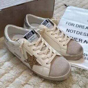 Golden Goose White and Silver Superstar Sneakers